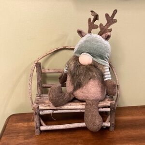 NEW WOODLAND COTTAGE FELTED REINDEER CHRISTMAS GNOME with Beanbag Bottom